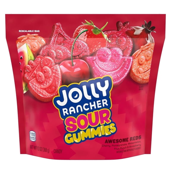 Jolly Rancher Sour Gummies Awesome Reds Assorted Fruit Flavored Candy, Bag 13 oz