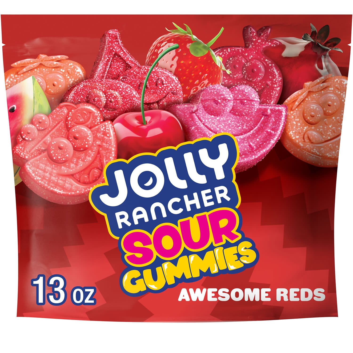 Jolly Rancher Sour Gummies Awesome Reds Assorted Fruit Flavored Candy, Bag 13 oz