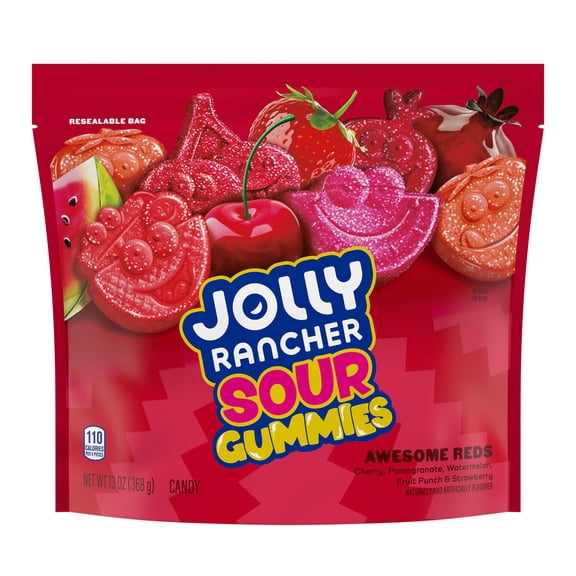 Jolly Rancher Sour Gummies Awesome Reds Assorted Fruit Flavored Candy, Bag 13 oz