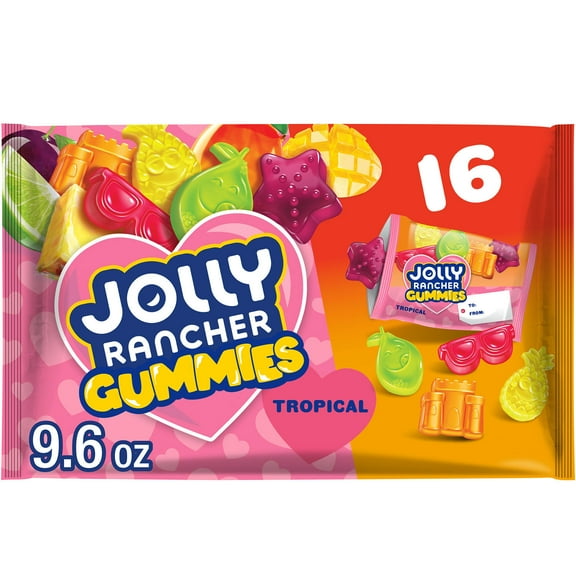 JOLLY RANCHER Gummies Tropical Flavored, Valentine's Candy Bag, 9.6 oz (16 Packs)