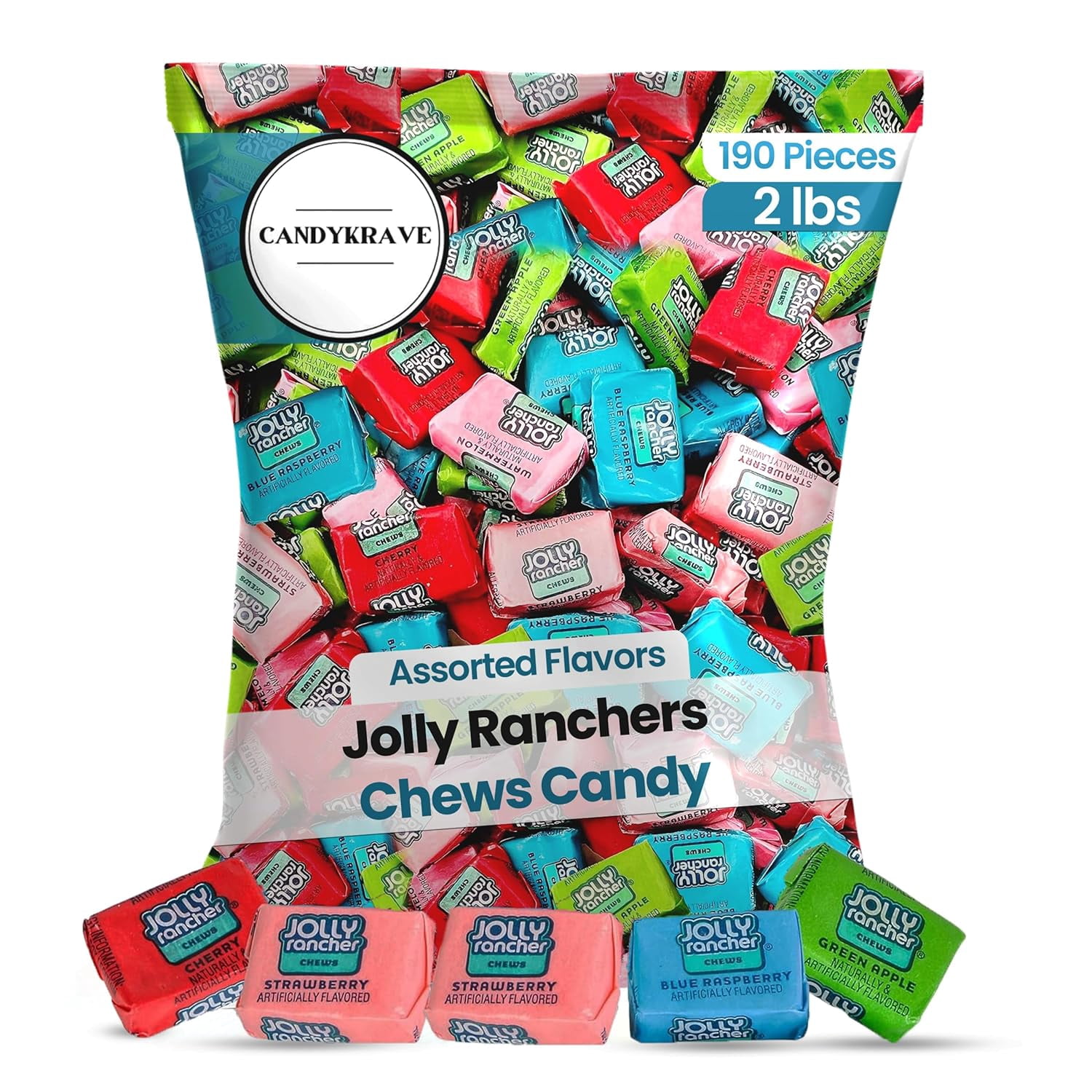 Jolly Ranchers Chews Candy - Assorted Flavors - 190 Pieces of Fruity Flavored Chews - Individually Wrapped Delicious Candy Chews for Birthdays, Easter, Christmas & Pantry (2 lbs)