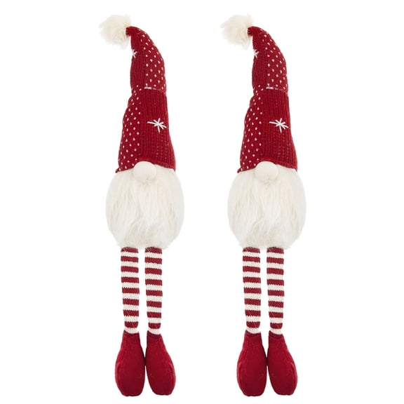 Jolly Red and White Striped Gnome Figurine Set Fluffy White Beard Long Legs Tabletop Mantel Dining Room Decoration