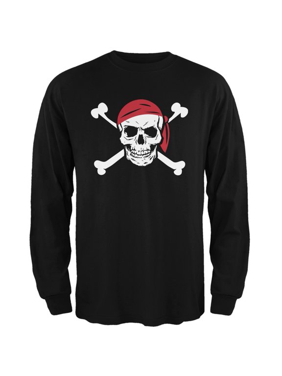 Jolly Roger Black Adult Long Sleeve T-Shirt - Medium