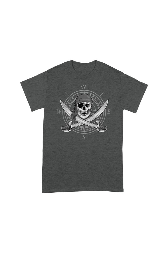 Jolly Roger Compass Pirate Skull and Cutlasses Distressed T-Shirt