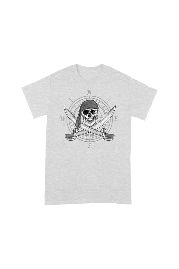Jolly Roger Compass Pirate Skull and Cutlasses Distressed T-Shirt