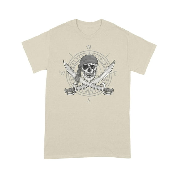 Jolly Roger Compass Pirate Skull and Cutlasses Distressed T-Shirt