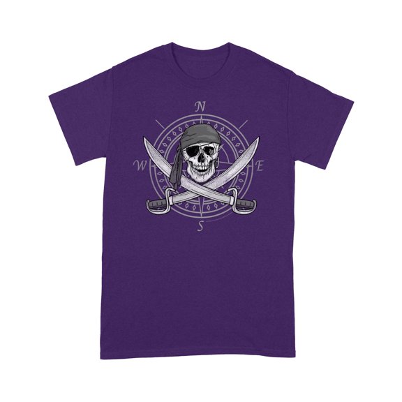 Jolly Roger Compass Pirate Skull and Cutlasses Distressed T-Shirt