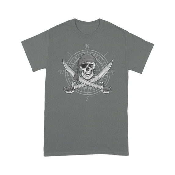 Jolly Roger Compass Pirate Skull and Cutlasses Distressed T-Shirt