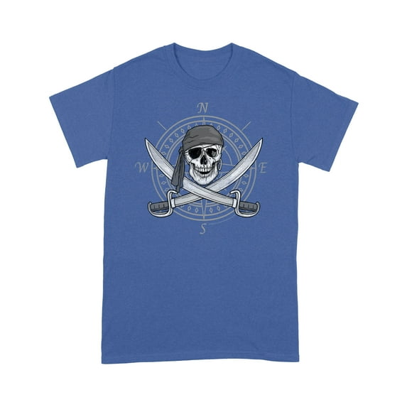 Jolly Roger Compass Pirate Skull and Cutlasses Distressed T-Shirt