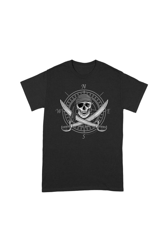 Jolly Roger Compass Pirate Skull and Cutlasses Distressed T-Shirt