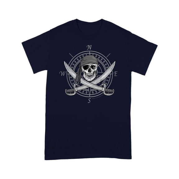 Jolly Roger Compass Pirate Skull and Cutlasses Distressed T-Shirt