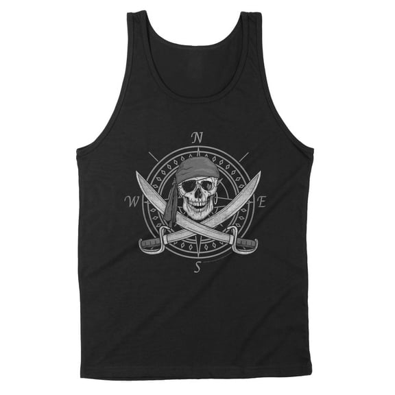 Jolly Roger Compass Pirate Skull and Cutlasses Distressed Tank Top