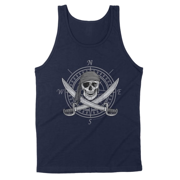 Jolly Roger Compass Pirate Skull and Cutlasses Distressed Tank Top