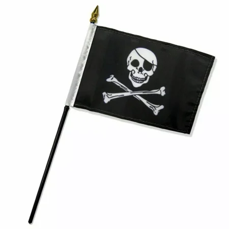Jolly Roger Pirate Eye Patch Flag 4"x6" Desk Table Stick with Black Base.