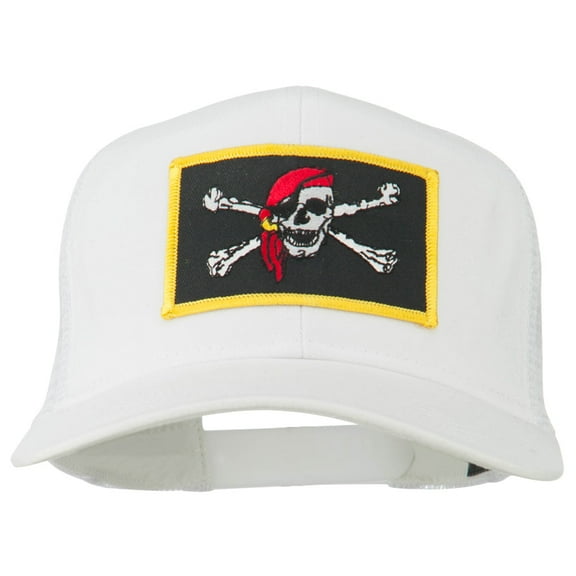 Jolly Roger Scarf Skull Patched Mesh Cap - White OSFM