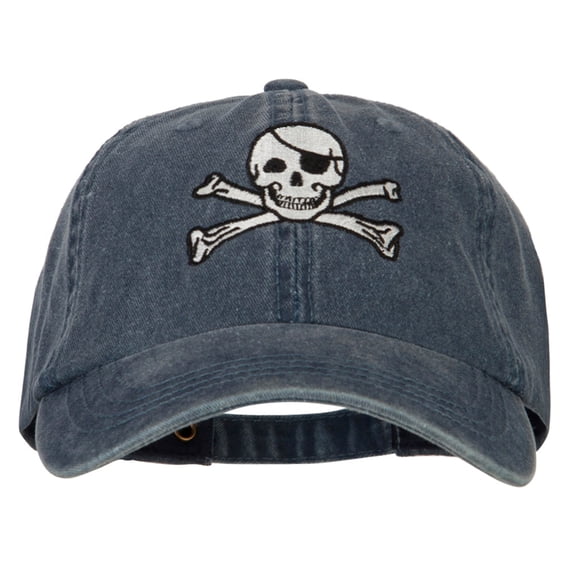 Jolly Roger Skull Embroidered Big Size Washed Cap - Navy XL-3XL