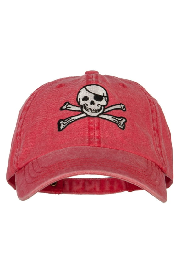 Jolly Roger Skull Embroidered Big Size Washed Cap - Red XL-3XL