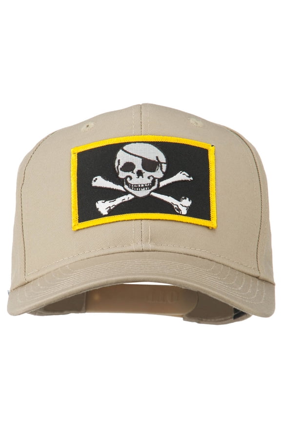 Jolly Roger Skull Military Patched Cap - Khaki OSFM
