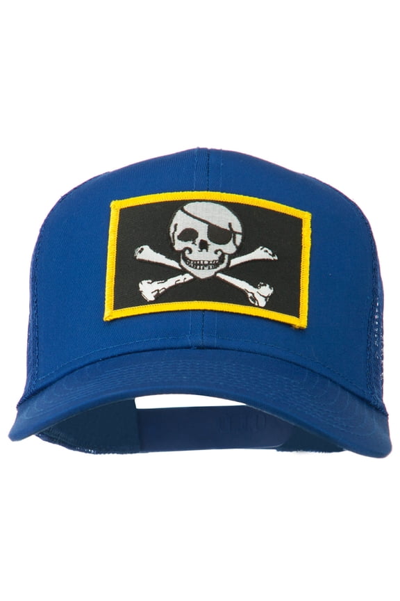 Jolly Roger Skull Patched Mesh Cap - Royal OSFM