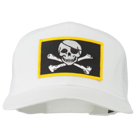 Jolly Roger Skull Patched Mesh Cap - White OSFM