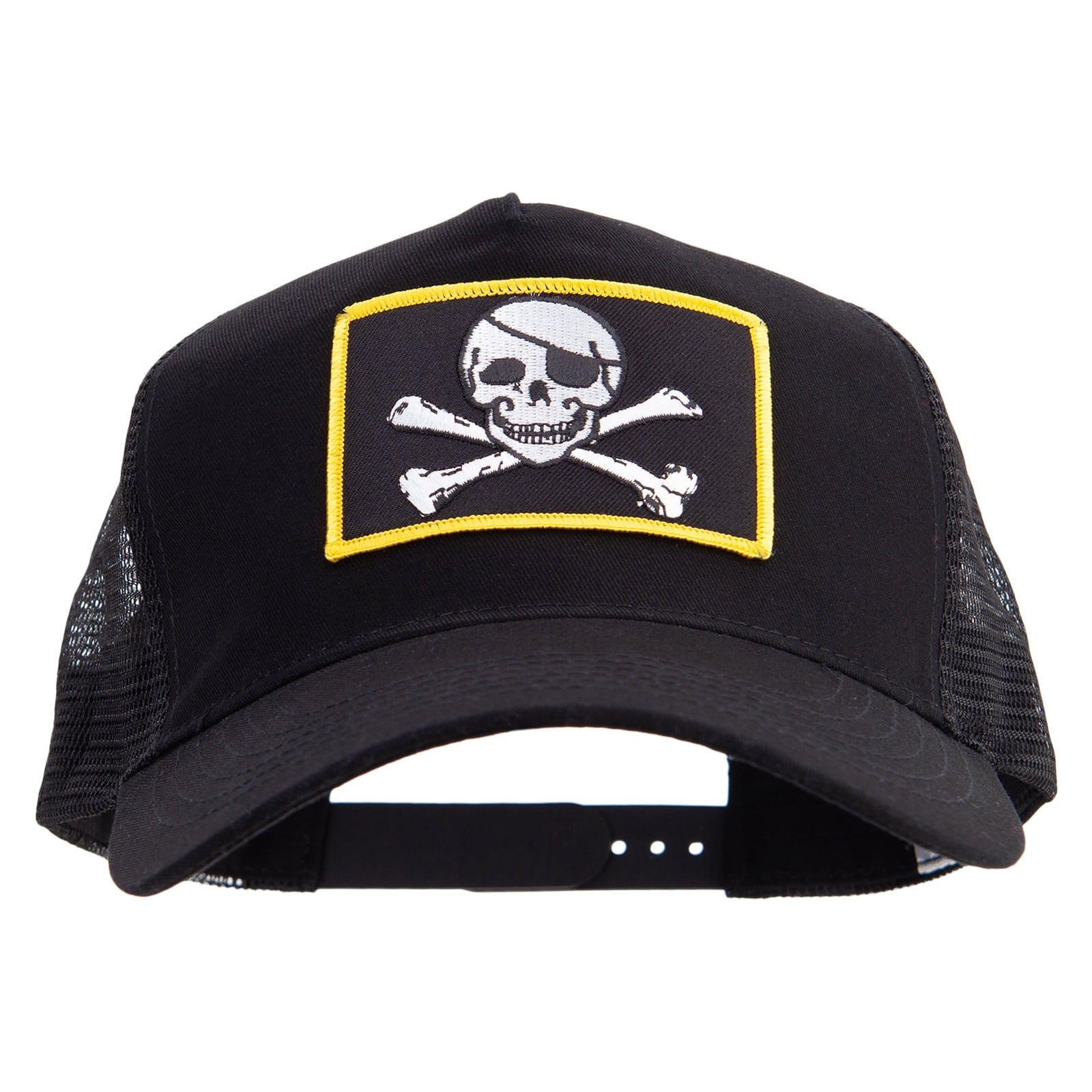 帽子 PDF JOLLY SKULL BLACK Jolly Roger Skull Patched New Big Size Trucker Mesh Cap - Black XL