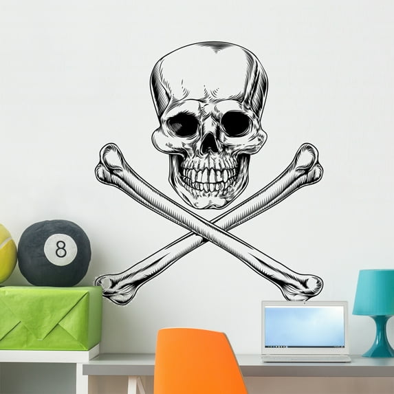 Jolly Roger Skull and Wall Decal Sticker by Wallmonkeys Vinyl Peel and Stick Graphic (36 in H x 31 in W)