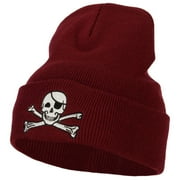 Jolly Rogers Skull Embroidered Long Knitted Beanie - Maroon OSFM