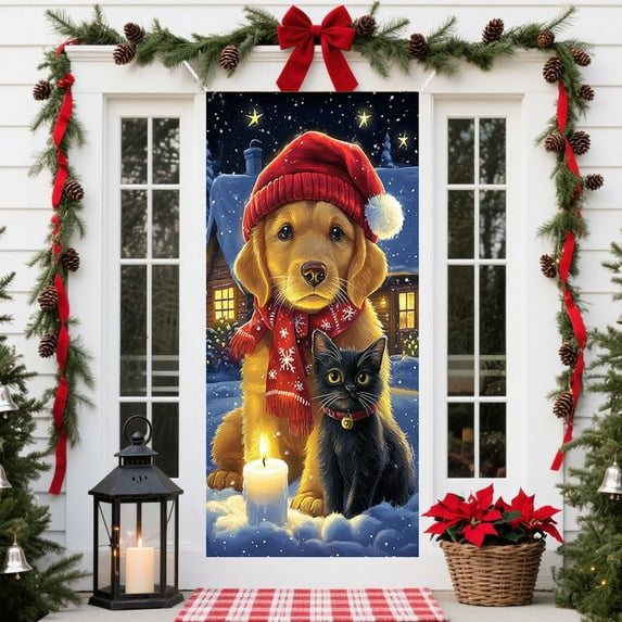 Jolly Santa Christmas Door Cover for Front Door, Large 35x71 Inch Holiday Banner for Home and Office Decoration