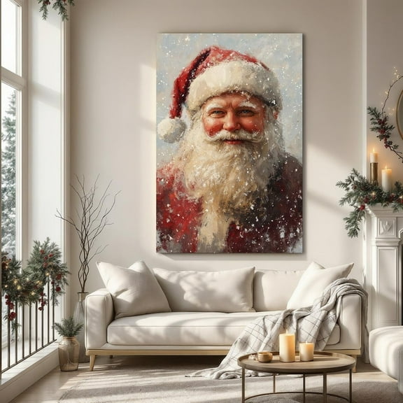 Jolly Santa Claus Portrait Wall Art Classic Santa Face Poster Festive Holiday Wall Decor Winter Holiday Poster Ready To Hang Gift Home Decor UNFRAMED Poster, Wall Art for Decor, Present, 24x36