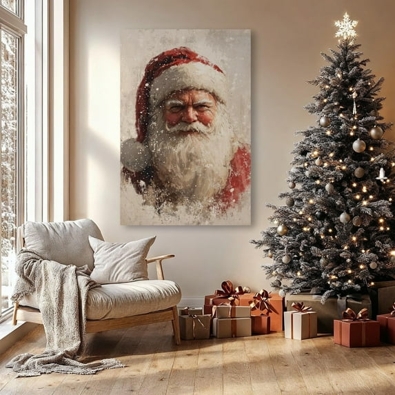 Jolly Santa Claus Wall Art Winter Holiday Father Frost Poster Abstract Winter Poster Festive Holiday Decor Xmas Gift Ready To Hang Home Decor, 12x18 UNFRAMED