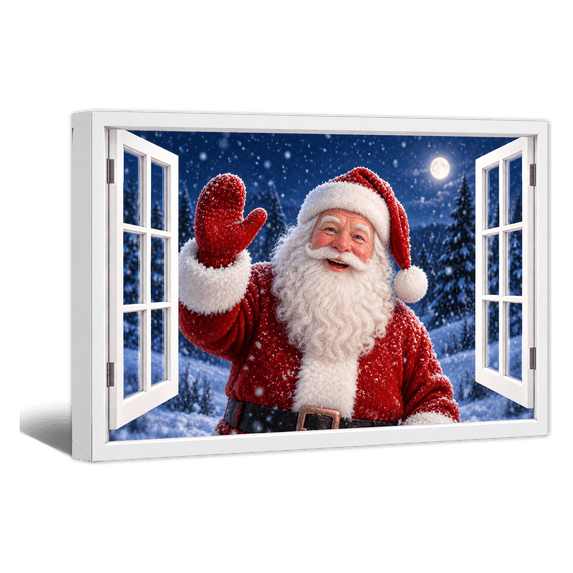 Jolly Poster Jolly Santa Claus Window Canvas Wall Art Snowy Moonlit Christmas Prints ...