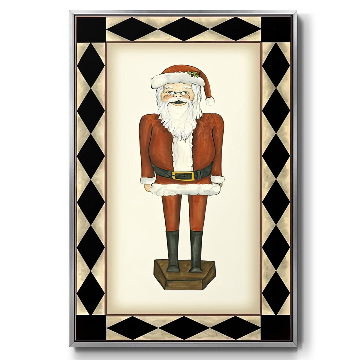 Jolly Santa - Framed Gallery Wrapped Holiday Canvas - 17 x 25 - Silver Frame