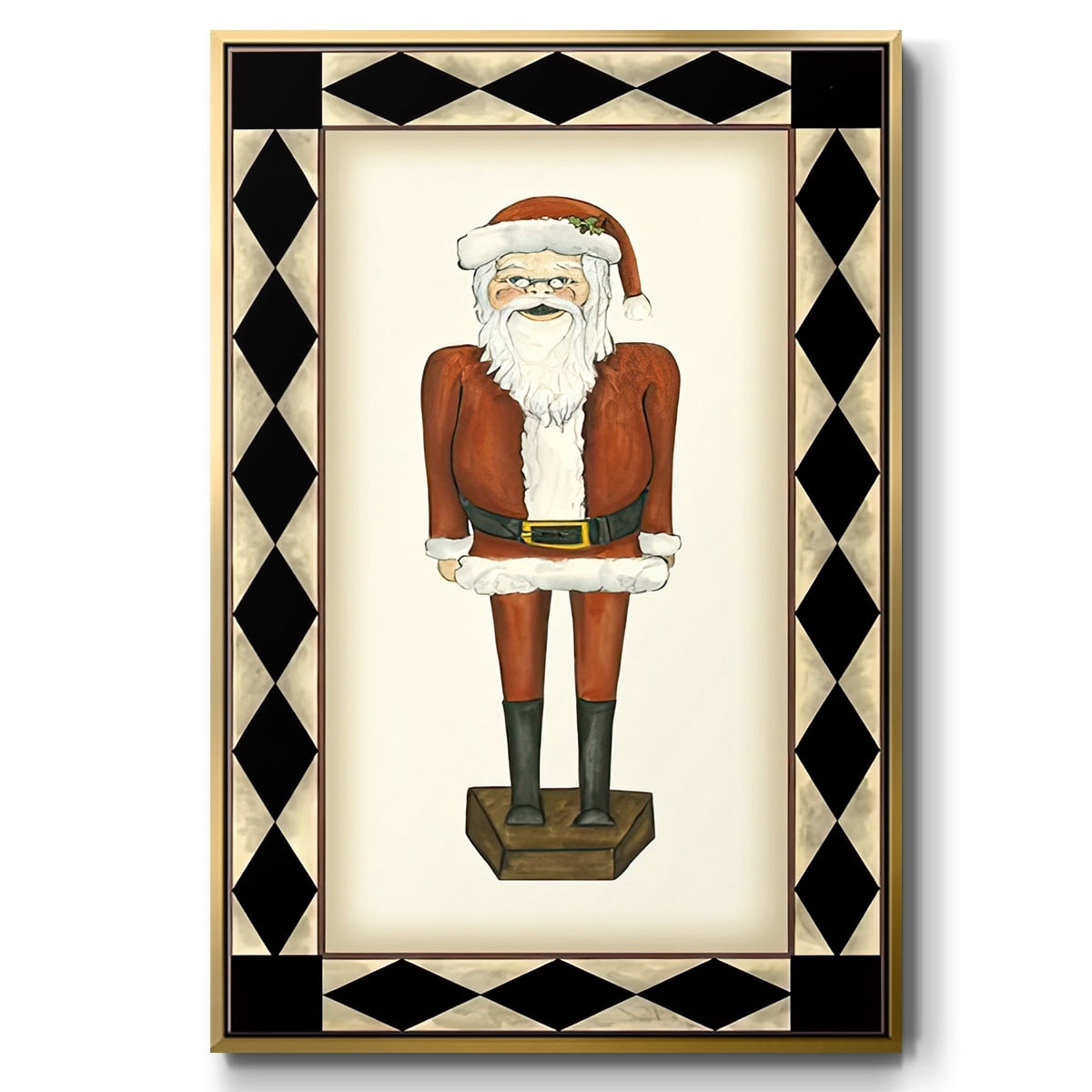 Jolly Santa - Framed Gallery Wrapped Holiday Canvas - 25 x 37 - Gold Frame