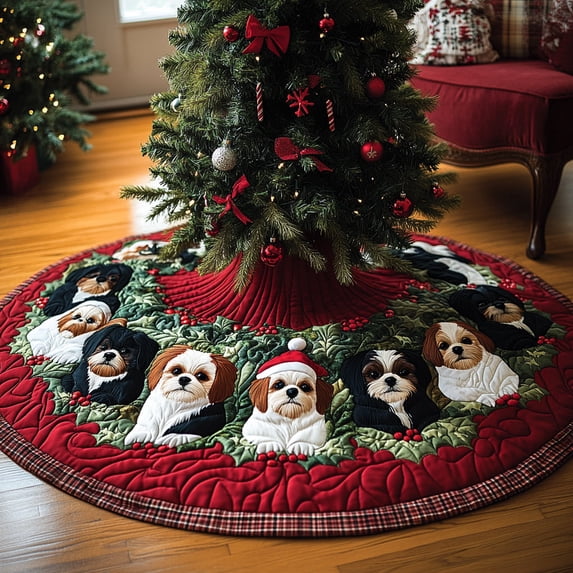 Tree Standie Jolly Shih Tzu Christmas Quilted Tree Skirt, 35.4 Inch Christmas Tree ...