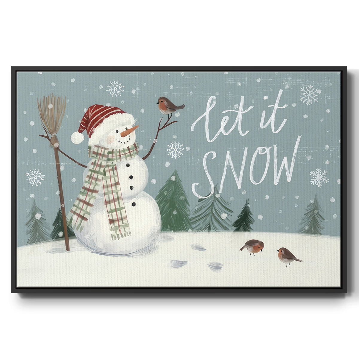 Jolly Snowman Collection A - Framed Gallery Wrapped Holiday Canvas - 25 x 37 - Black Frame