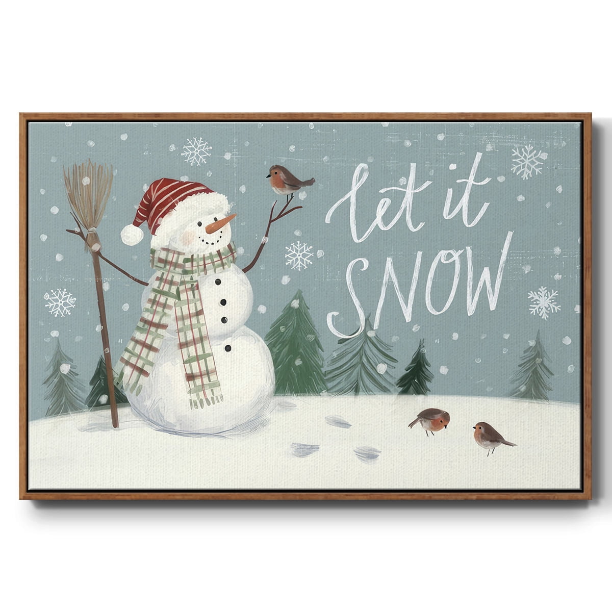 Jolly Snowman Collection A - Framed Gallery Wrapped Holiday Canvas - 25 x 37 - Rosewood Frame