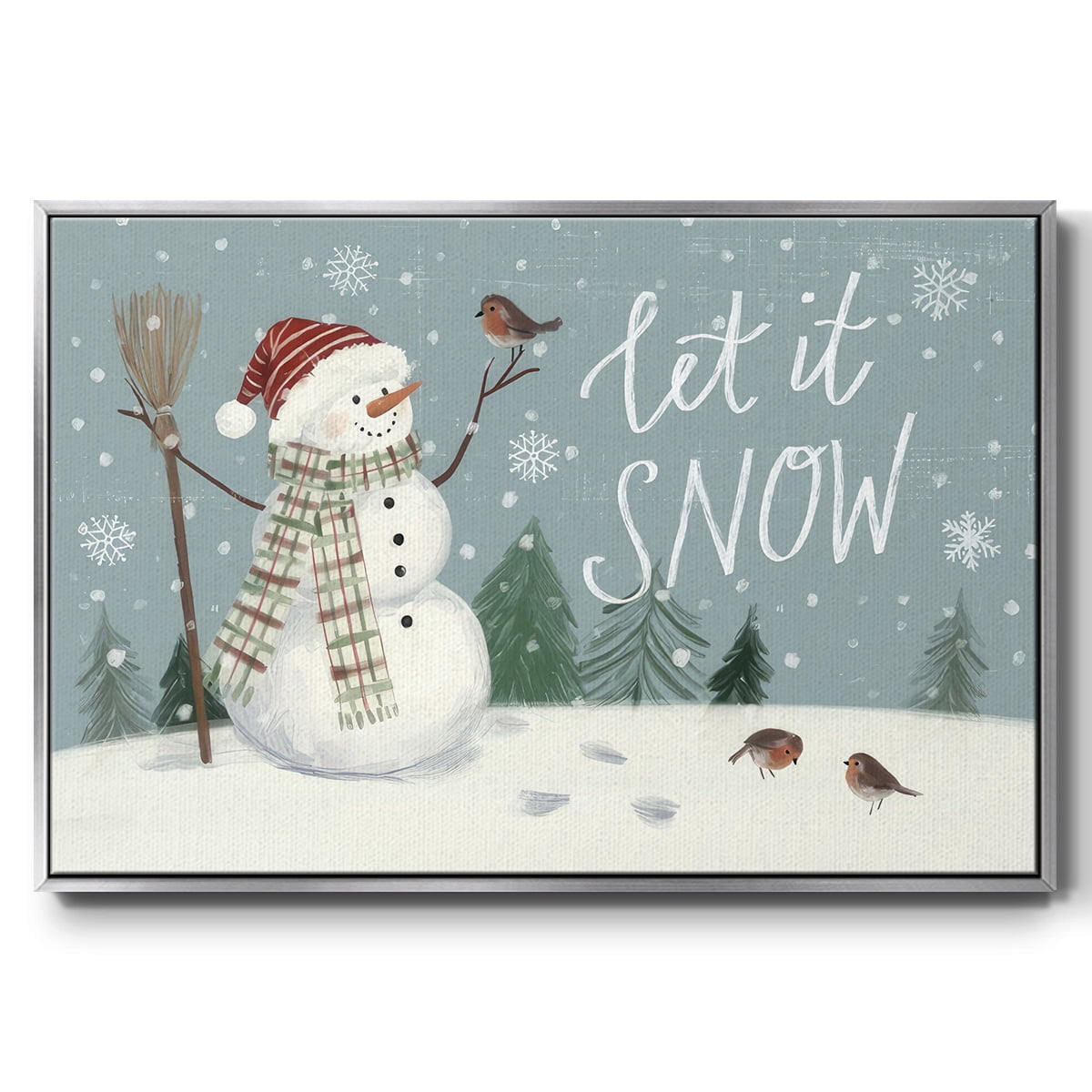 Jolly Snowman Collection A - Framed Gallery Wrapped Holiday Canvas - 27 x 41 - Silver Frame