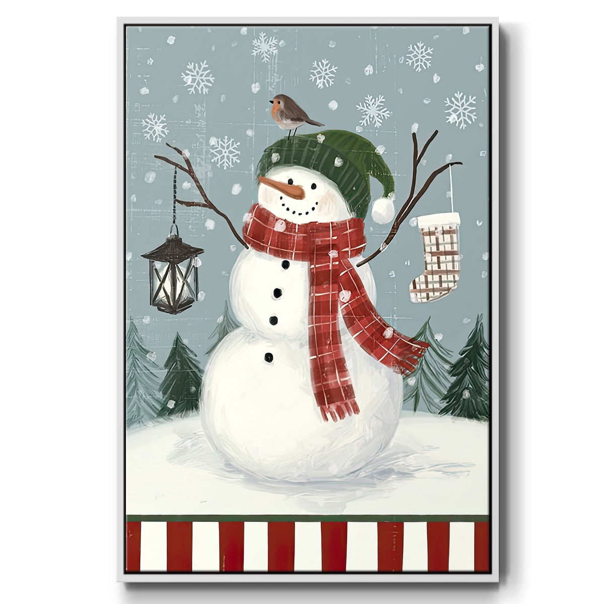 Jolly Snowman Collection B - Framed Gallery Wrapped Holiday Canvas - 25 x 37 - White Frame