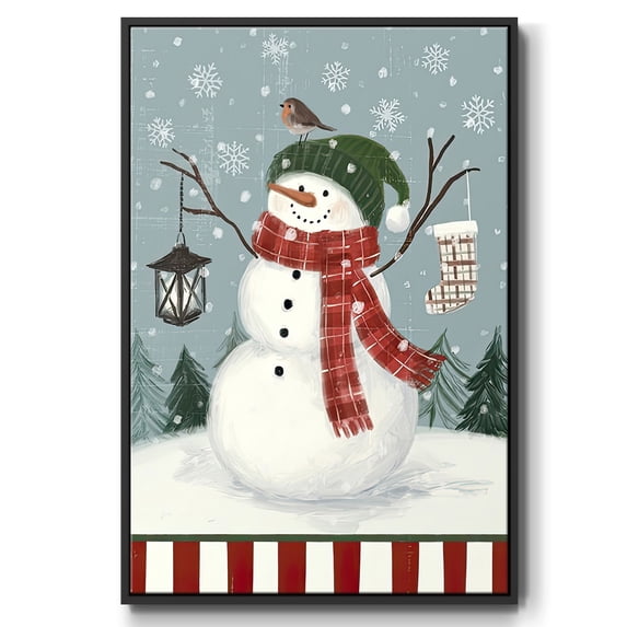 Jolly Snowman Collection B - Framed Gallery Wrapped Holiday Canvas - 27 x 41 - Black Frame