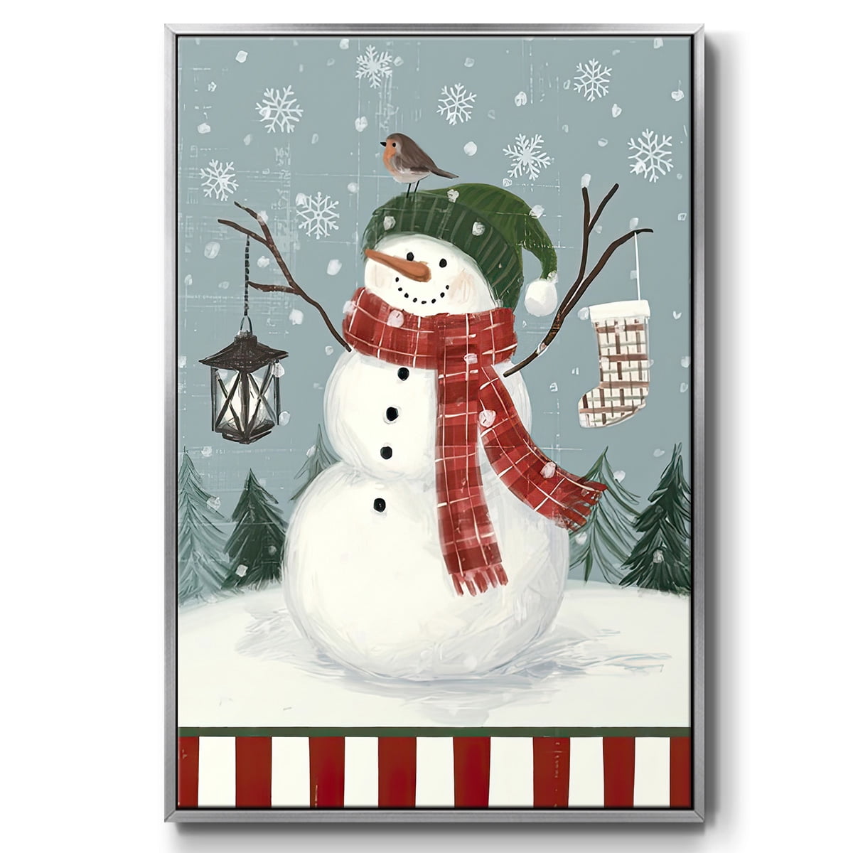 Jolly Snowman Collection B - Framed Gallery Wrapped Holiday Canvas - 27 x 41 - Silver Frame