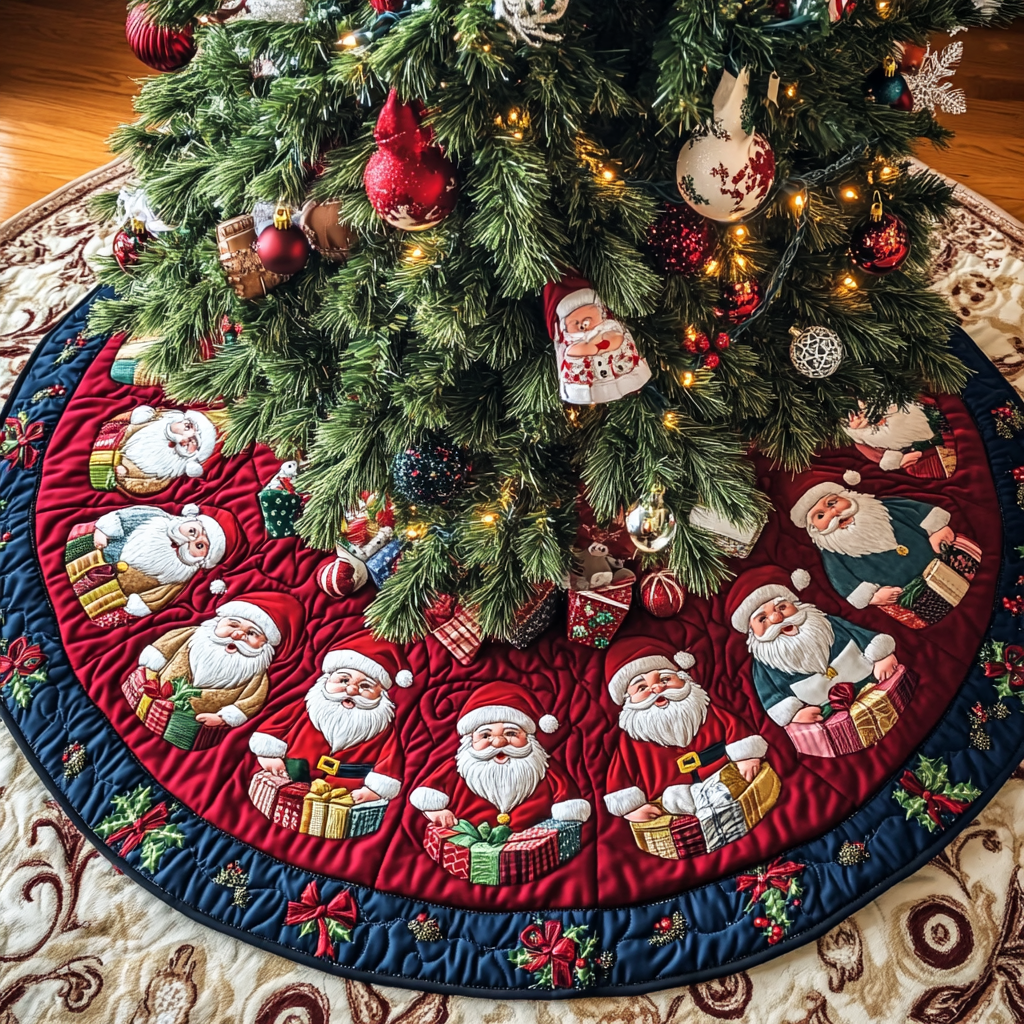Jolly St Nick Christmas Quilted Tree Skirt, 35.4 Inch Christmas Tree ...