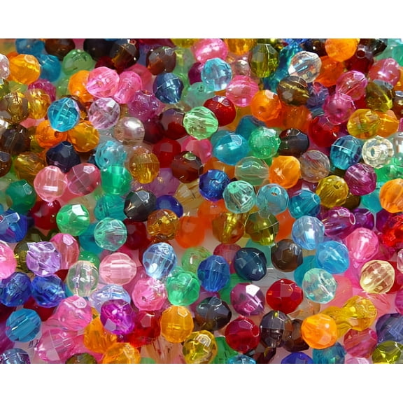 Jolly Store Crafts 6mm Multi Color Transparent Faceted Round Beads, 500pc., Made in the USA