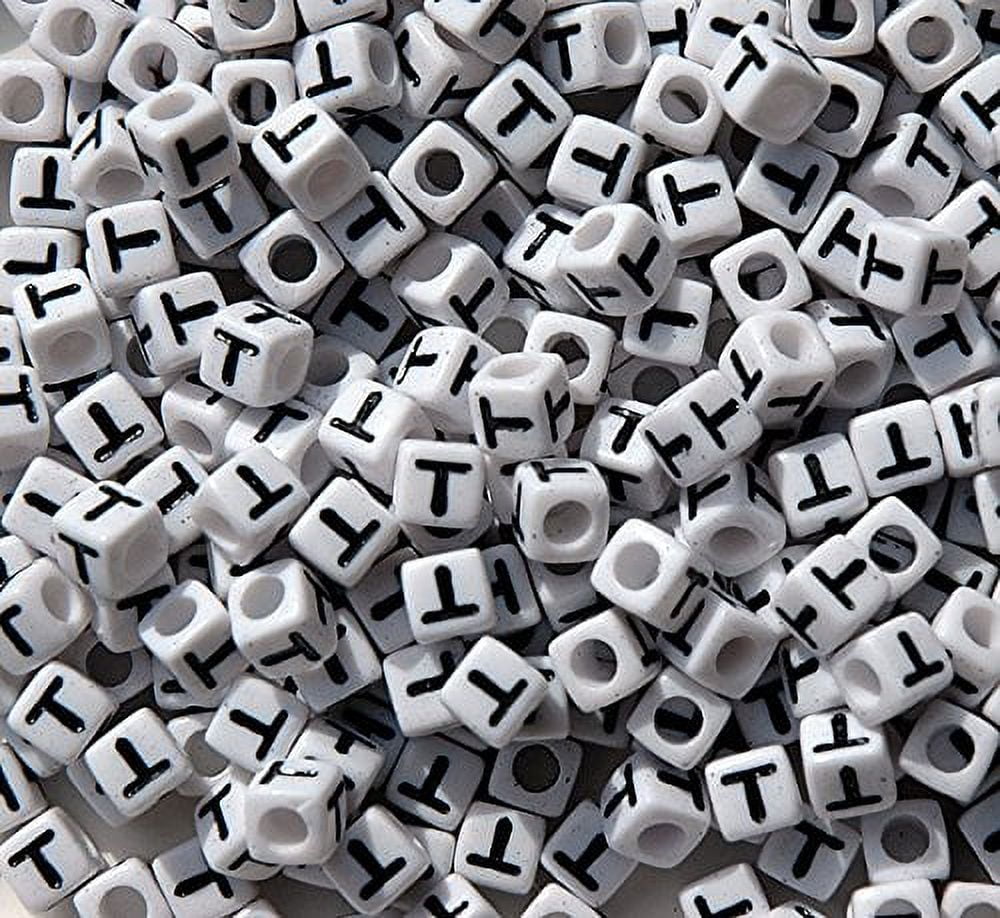 Jolly Store Crafts Letter "T" 7mm Cube Shape Alphabet Beads