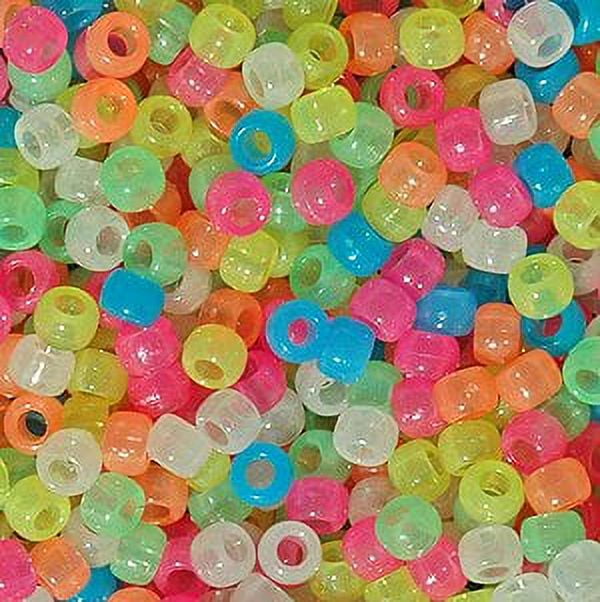  Glow in Dark Multicolor Mix Plastic Pony Beads 6x9mm, 1000 Beads,  Made in The USA, Bulk Pony Beads Package for Arts & Crafts