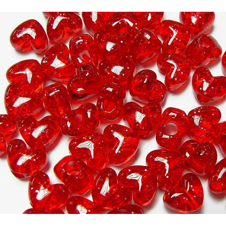 Jolly Store Crafts Ruby Red Sparkle Heart Shaped Pony Beads, Made in USA 