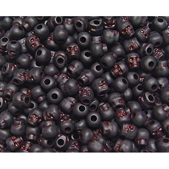 Jolly Store Crafts Skull Beads Flat Black with Red Eye Antiquing made in the USA