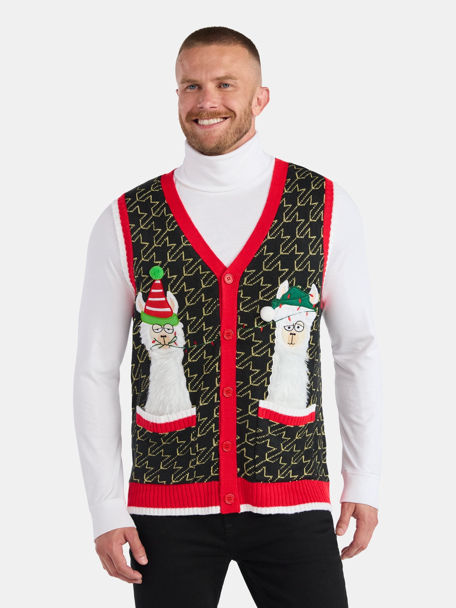 Jolly Sweaters Men's Llama Holiday Sweater Vest, Midweight, Sizes S-3XL