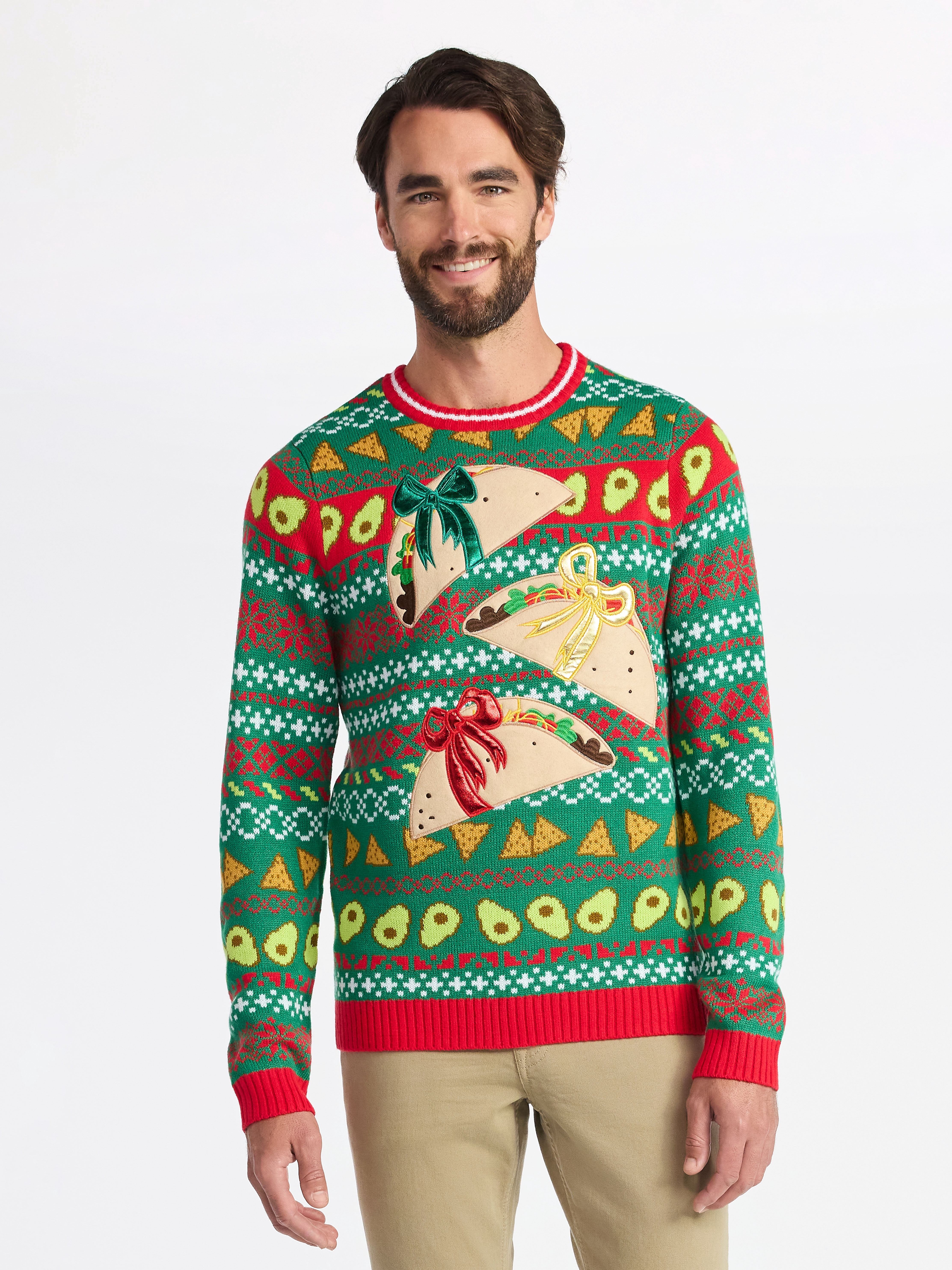 Jolly Sweaters Men's Tacos Presents Christmas Sweater, Sizes S-3XL