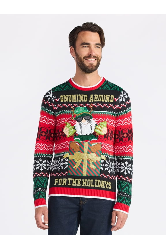 Jollidays Men's Christmas Sweater with Drink Pocket, Sizes S-3XL
