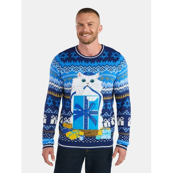 Jollidays Men's Hanukkah Ugly Holiday Sweater with Drink Pocket, Sizes S-3XL